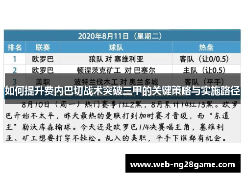 如何提升费内巴切战术突破三甲的关键策略与实施路径